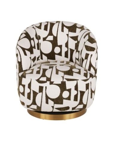 Fauteuil pivotant motif jacquard beige et vert kaki