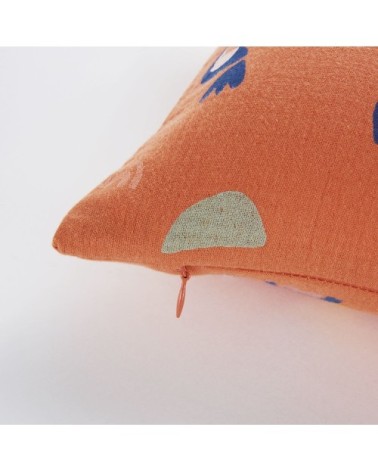 Coussin en gaze de coton imprimés orange, bleus, verts et jaunes, 25x40