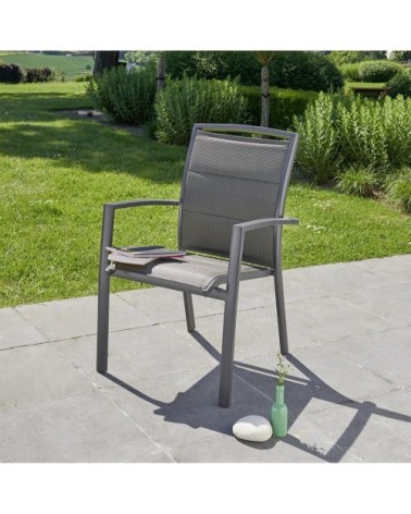 Fauteuil de jardin en aluminium et textilène gris