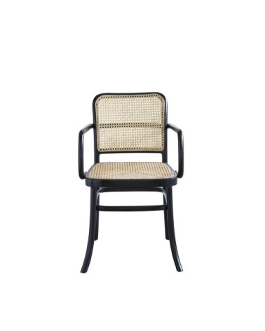 Chaise en acajou massif et cannage avec accoudoirs