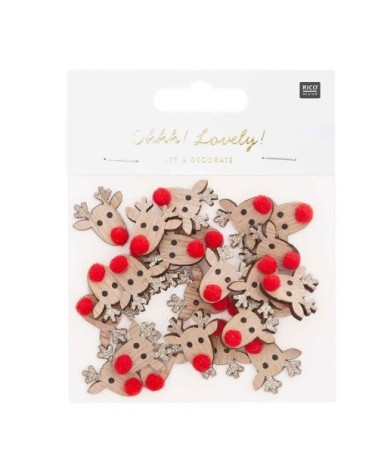 Confettis rennes en bois pailletés dorés