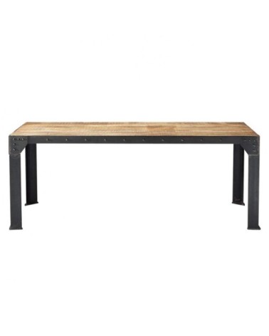Table à manger industrielle en bois de manguier et métal massif 8/10 personnes L200
