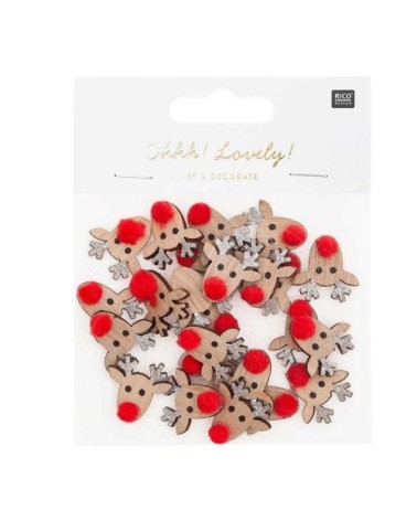 Confettis rennes en bois pailletés argent