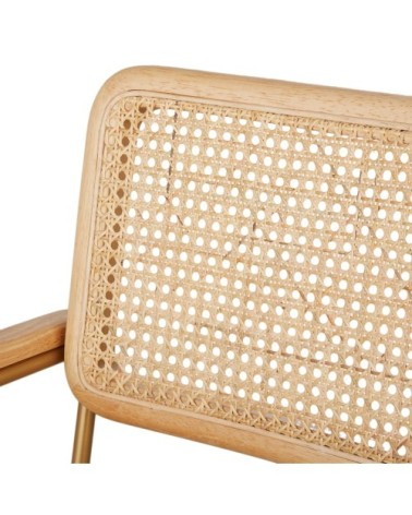 Fauteuil de table cannage en rotin et velours orange écureuil