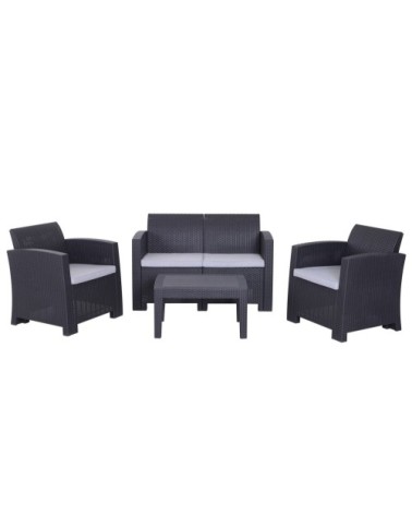 Salon de jardin 4 places coussins inclus polyester gris