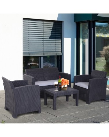 Salon de jardin 4 places coussins inclus polyester gris