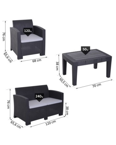 Salon de jardin 4 places coussins inclus polyester gris