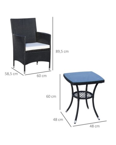 Ensemble salon de jardin 2 places résine 4 fils noir