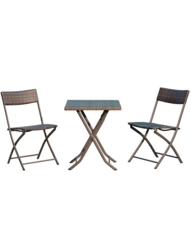 Ensemble meubles jardin table chaises pliables résine tressée marron