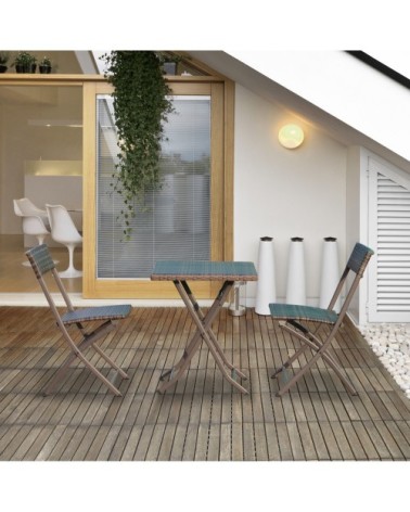 Ensemble meubles jardin table chaises pliables résine tressée marron