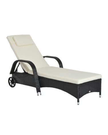 Bain de soleil avec matelas avec tétière résine tressée noir