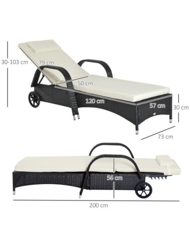 Bain de soleil avec matelas avec tétière résine tressée noir