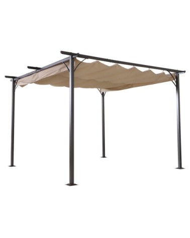 Pergola rétractable polyester beige métal époxy noir