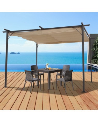 Pergola rétractable polyester beige métal époxy noir