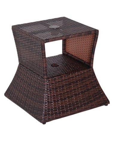 Pied de parasol table basse 2 en 1 résine tressée marron