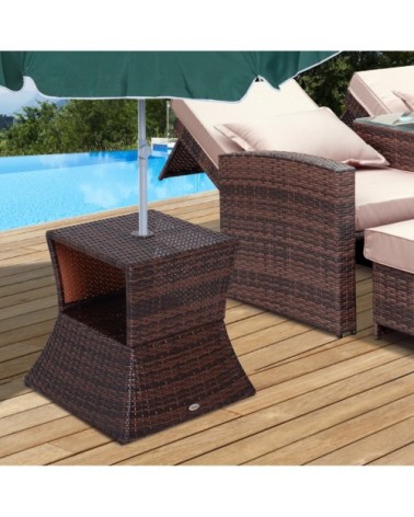 Pied de parasol table basse 2 en 1 résine tressée marron
