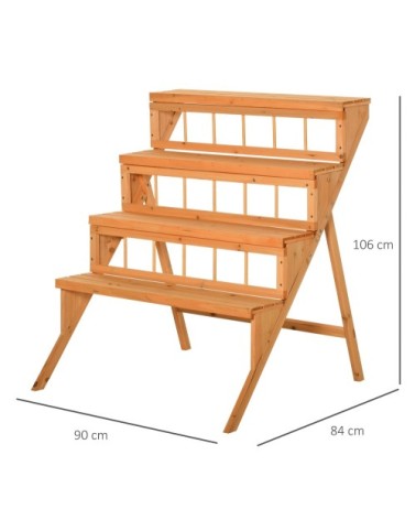 Étagère échelle à fleurs en bois - 4 étagères - bois sapin pré-huilé