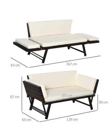 Canapé lit de jardin extensible 3 places coussins inclus