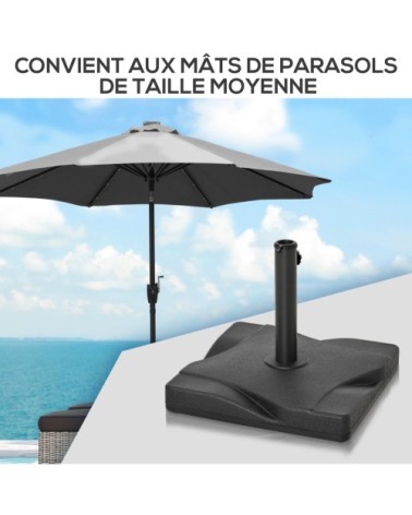 Pied de parasol carré poids net 20 Kg ciment HDPE noir