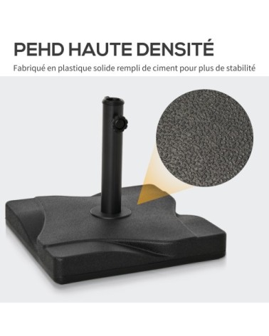 Pied de parasol carré poids net 20 Kg ciment HDPE noir