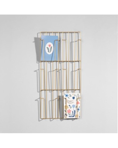 Porte cartes postales en acier filaire doré, 24x51 cm