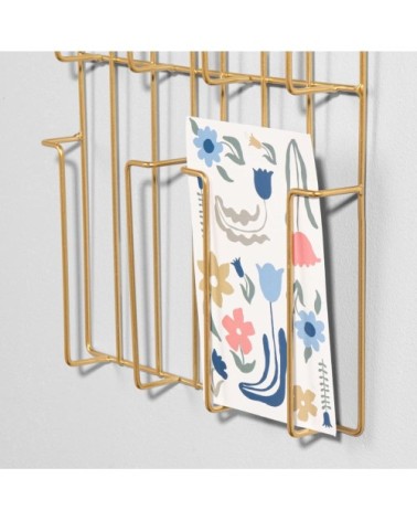 Porte cartes postales en acier filaire doré, 24x51 cm