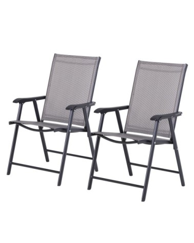Lot 2 chaises de jardin pliantes accoudoirs métal textilène noir gris
