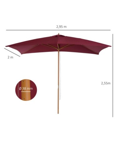 Parasol droit rectangulaire bordeaux