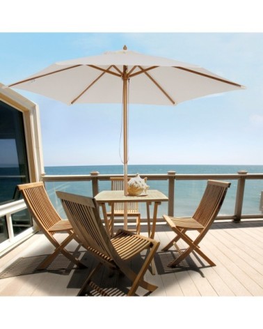 Parasol droit rond bambou polyester crème