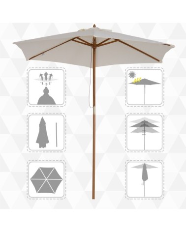 Parasol droit rond bambou polyester crème