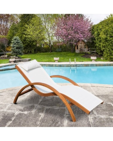 Transat bois massif naturel beige blanc