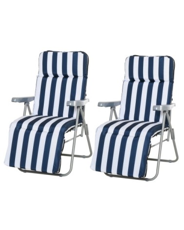 Lot de 2 chaises longues pliables bleu blanc