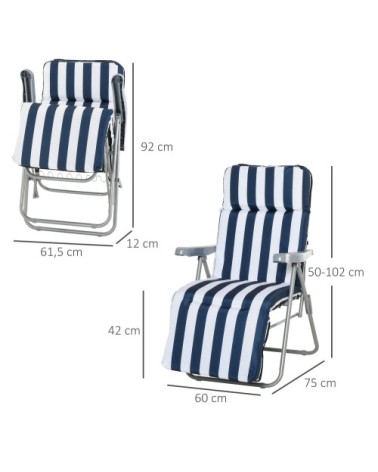 Lot de 2 chaises longues pliables bleu blanc