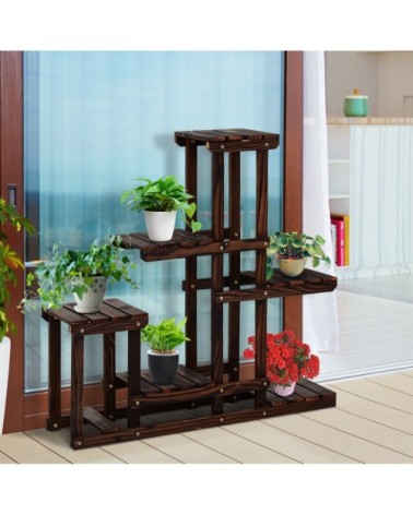 Étagère à fleurs en bois porte plante bois 6 tablettes bois pin