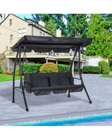 Balancelle de jardin 3 places réglable métal polyester noir anthracite