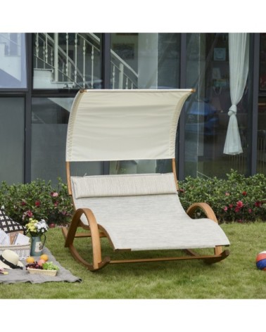 Bain de soleil à bascule 2 places design contemporain crème chiné