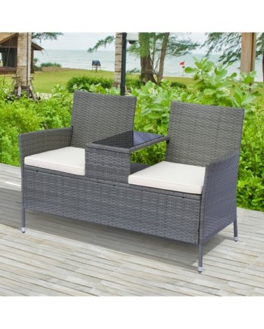 Banc de jardin design contemporain 2 places tablette intégrée gris