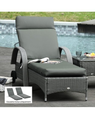 Lot de 2 matelas bain de soleil ép. 8 cm polyester déperlant gris