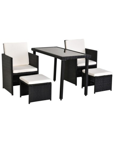 Ensemble salon jardin encastrable 2 fauteuils 2 tabourets table noir