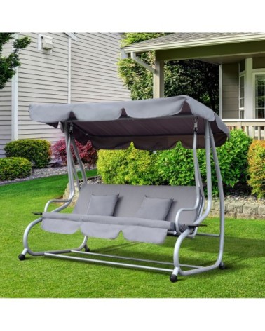 Balancelle de jardin 3 places convertible gris