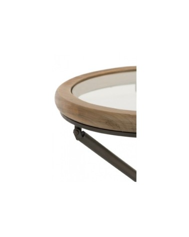 Bout de canapé rond avec plateau en verre et bois D50