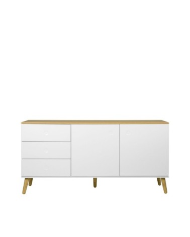 Buffet en bois 2 portes 3 tiroirs L162cm blanc