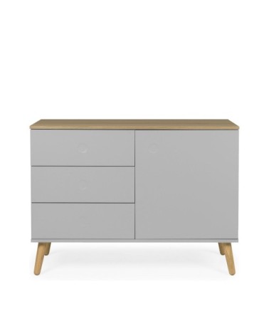 Buffet en bois 1 porte 3 tiroirs L109cm gris clair