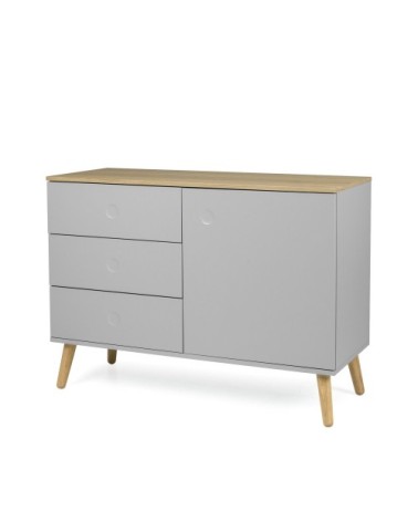 Buffet en bois 1 porte 3 tiroirs L109cm gris clair