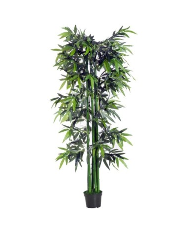 Bambou artificiel H. 180 cm nombreuses feuilles pot inclus