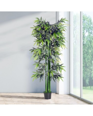 Bambou artificiel H. 180 cm nombreuses feuilles pot inclus