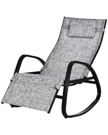 Chaise longue bascule pliable dossier inclinable métal textilène gris