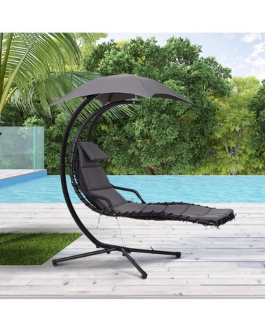 Transat bain de soleil suspendu noir et gris foncé