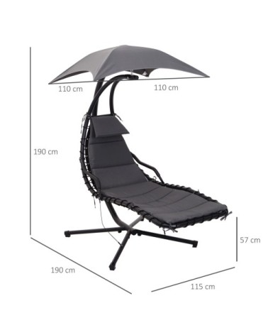 Transat bain de soleil suspendu noir et gris foncé