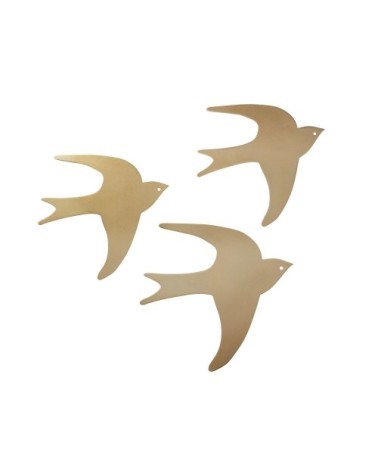 Déco murales oiseaux en métal doré (x3) 25x25
